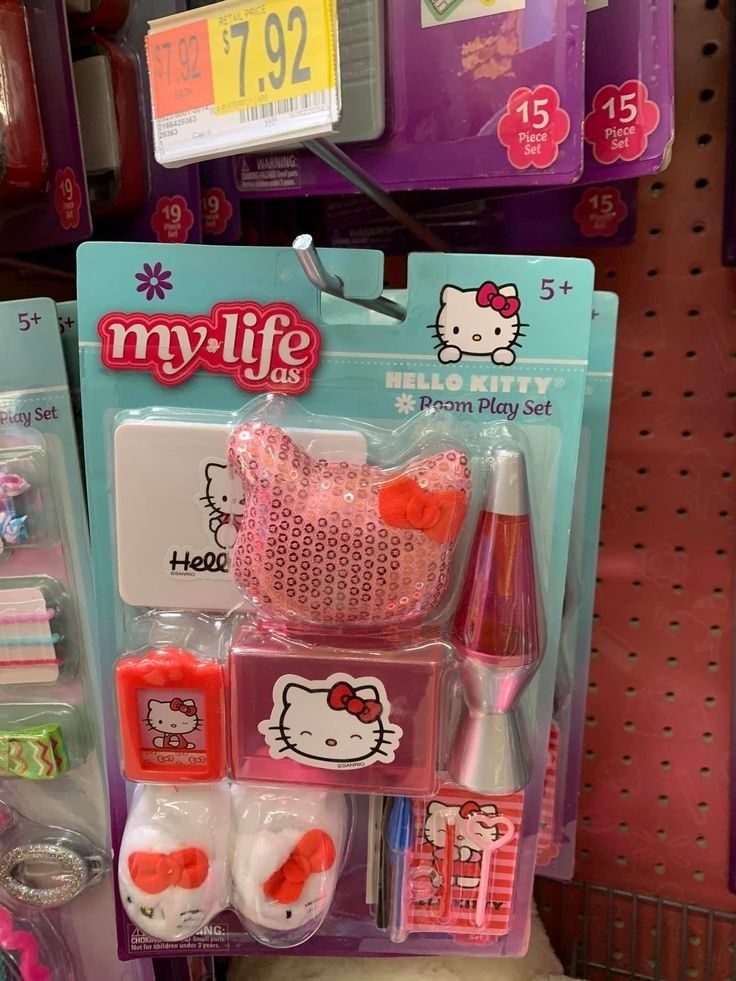 hello kitty toys are on display in a store