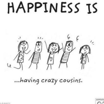 a cartoon drawing with the words happiness is having crazy couiss and three people holding hands