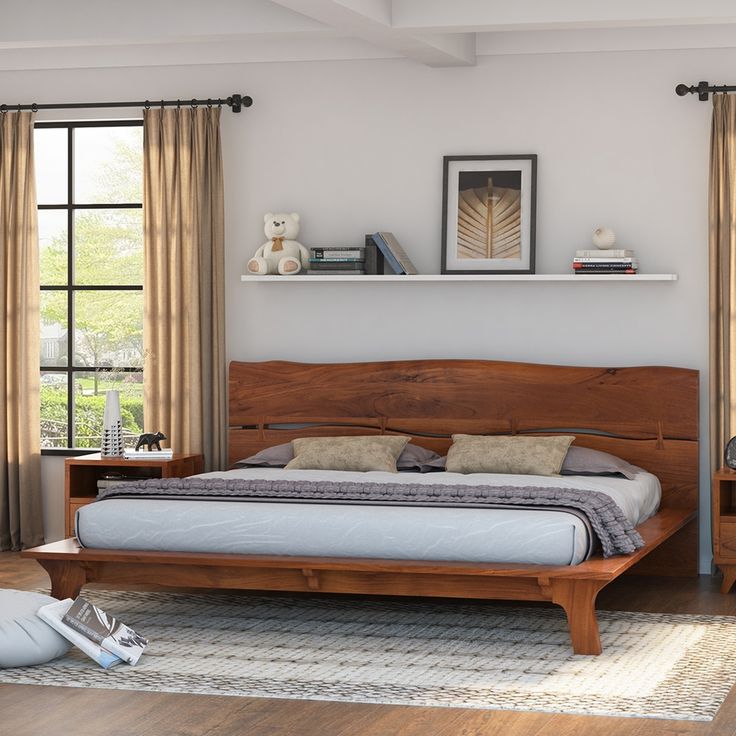 Add a calming, natural touch to your bedroom ensemble with our Levi Rustic Solid Wood Platform Bed Frame with Live Edge Headboard. Artfully crafted in solid wood, this rustic platform bed exemplifies natural beauty with its display of rich organic grain work and its stunning live edge headboard. The elegant, clean lines of the headboard brilliantly highlight Mother Nature's timeless handiwork to bring about a tranquil destination for sleep and relaxation. This handcrafted platform bed is rich wi Live Edge Headboard, 5 Piece Bedroom Set, Platform Bedroom Sets, Wood Bedroom Sets, Wood Platform Bed Frame, Full Size Platform Bed, Modern Platform Bed, Solid Wood Platform Bed, Platform Bed With Storage