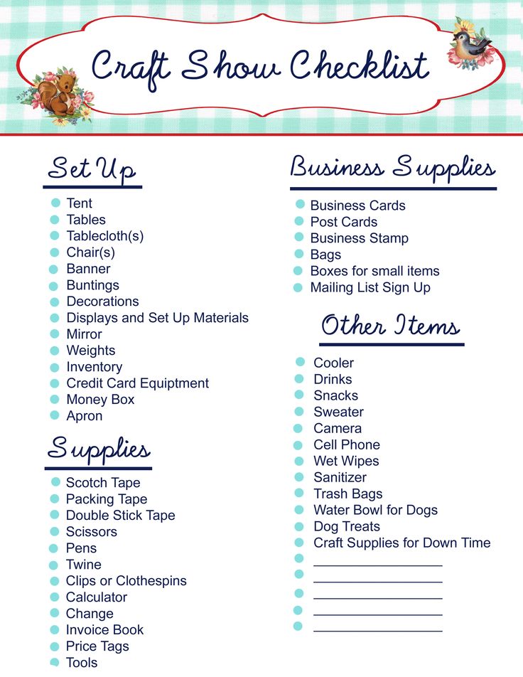 a printable craft show checklist with lots of things to do in the background