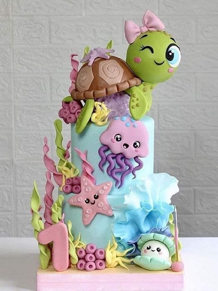 there is a cake decorated with sea animals