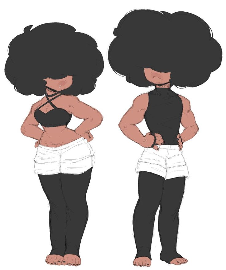 an animated drawing of a woman with big hair and no shirt, standing in front of the