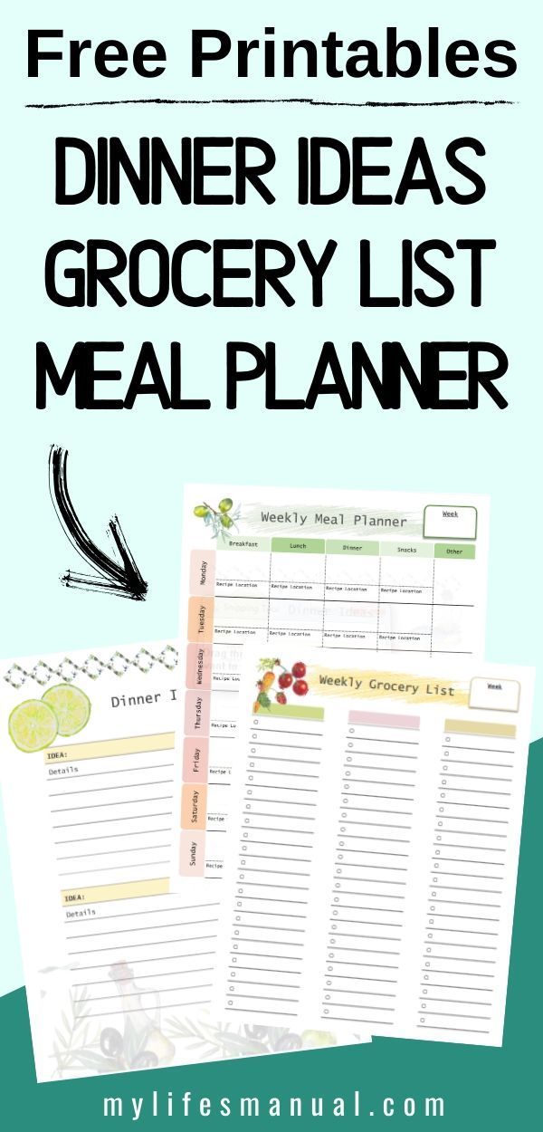 free printable dinner ideas grocery list meal planner