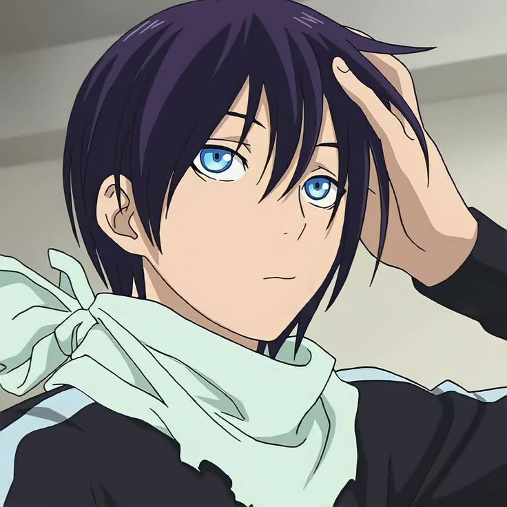 an anime character with blue eyes and black hair