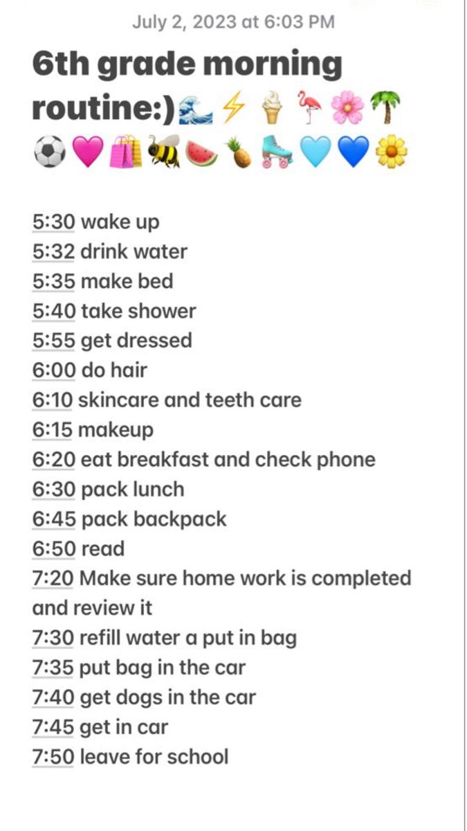 a poster with the words 6th grade morning routine