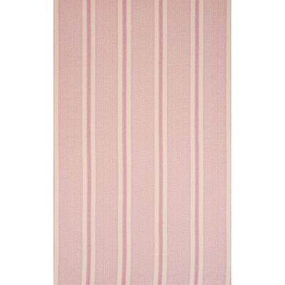 a pink and white striped rug on a white background, with vertical stripes in the middle