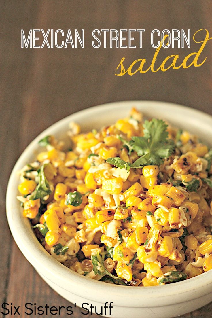 mexican street corn salad in a white bowl