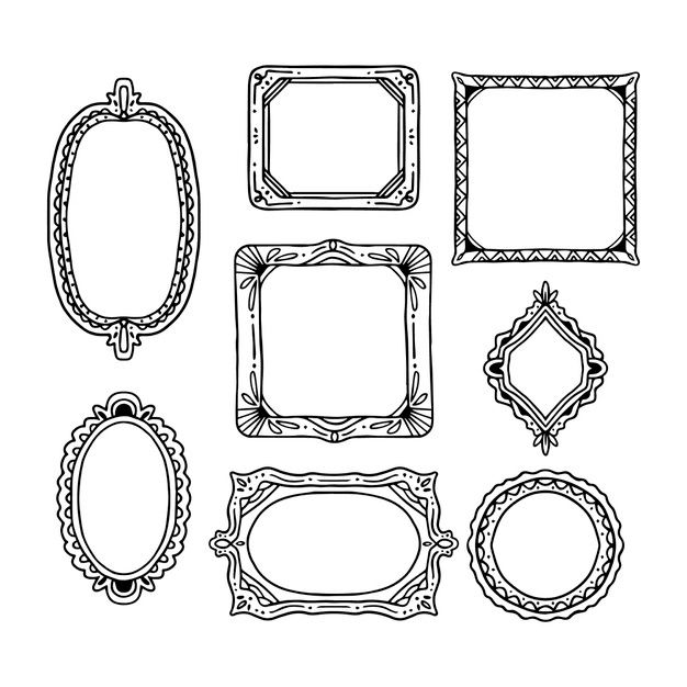 a set of ornate frames and labels