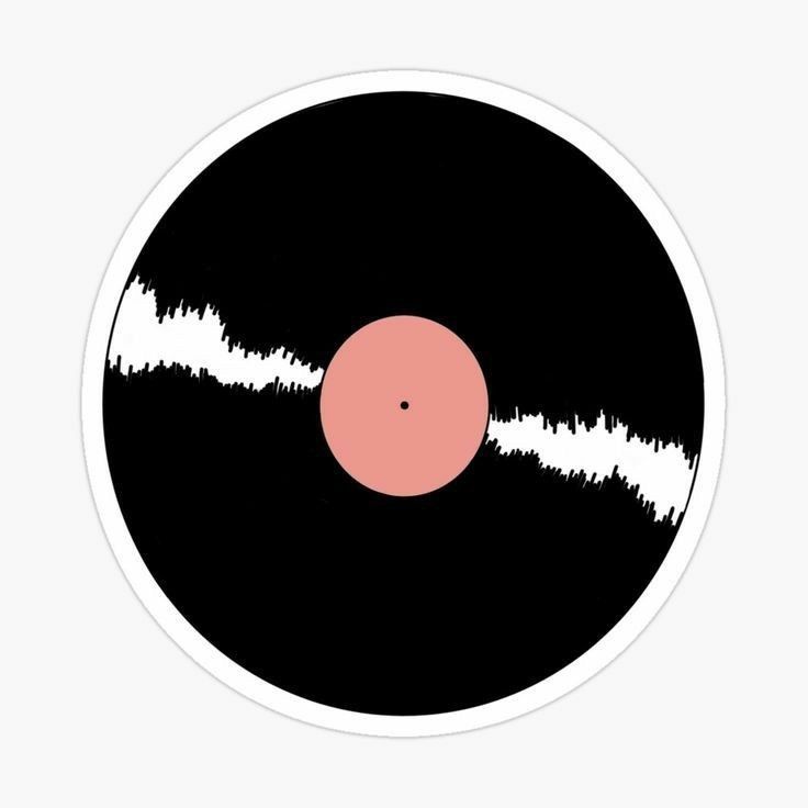 an old vinyl record sticker with pink disk on black and white background, in the style of sound waves