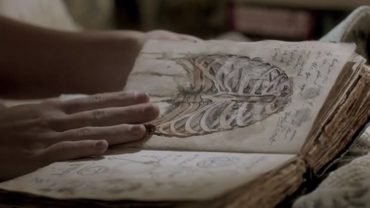 a person holding an open book with writing on it