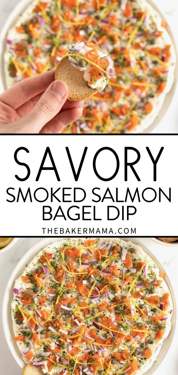 the savory smoked salmon bagel dip is ready to be eaten