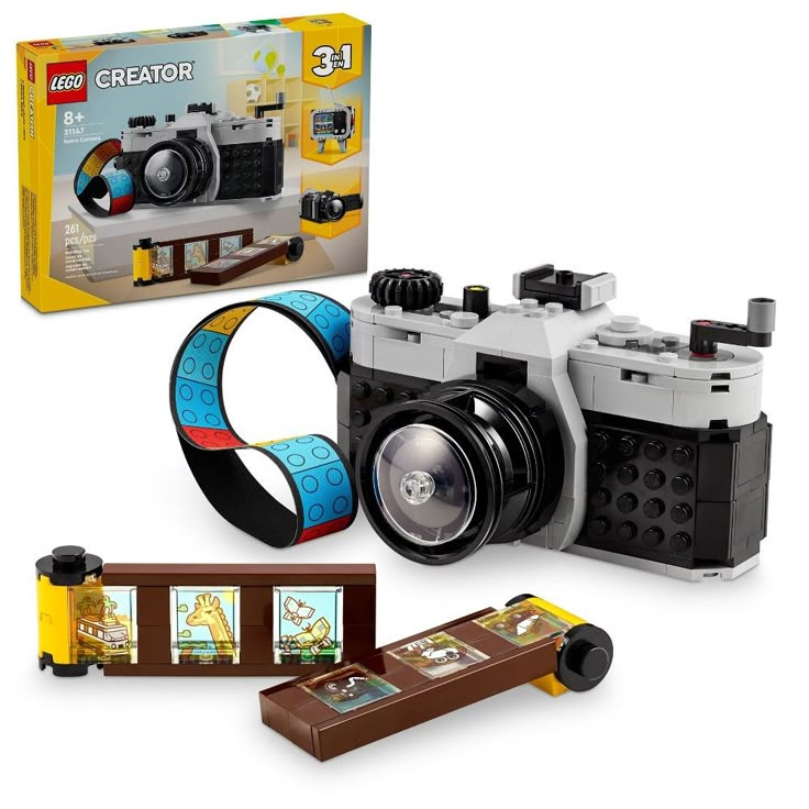 a lego camera and other toys are shown