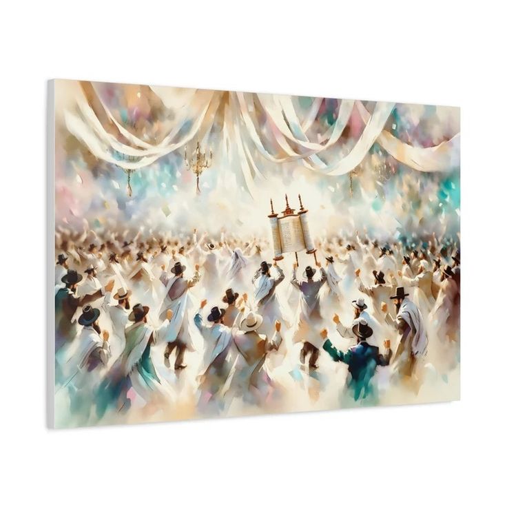 a painting of people dancing in a large room