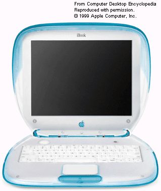 an open laptop computer sitting on top of a white surface with blue trimmings