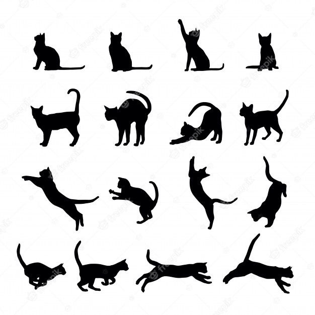 black silhouettes of cats on white background