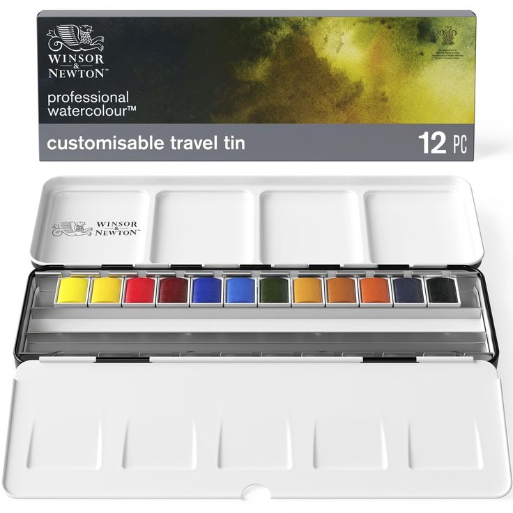 the watercolist travel tin with 12 colors is shown in front of an open box