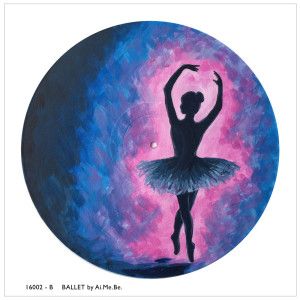 a painting of a ballerina dancing in front of a purple and blue background with the words ballet on it