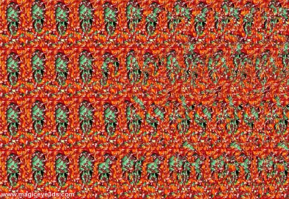 an orange, green and red abstract pattern