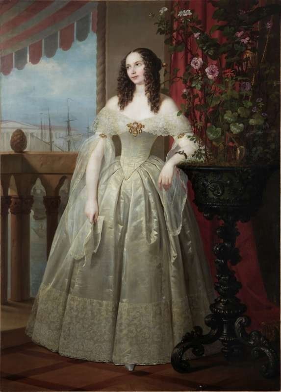 Olga Kalinowska,the first love of Tsar Alexander II of Russia.   "AL" 1700s Ballgown, 1700s Wedding Dress, Royalty Painting, 1700s Dresses, Victorian Ballgown, 1840s Dress, Victorian Ball Gowns, 19th Century Women, Victorian Paintings