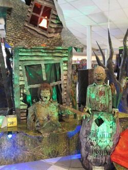 there are many halloween decorations on display in the store