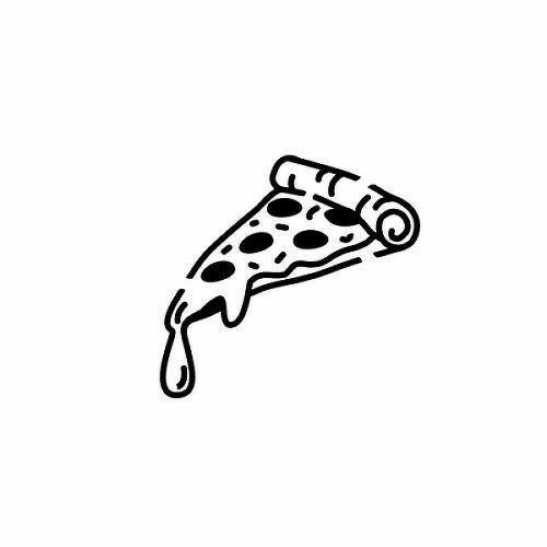 a black and white drawing of a slice of pizza