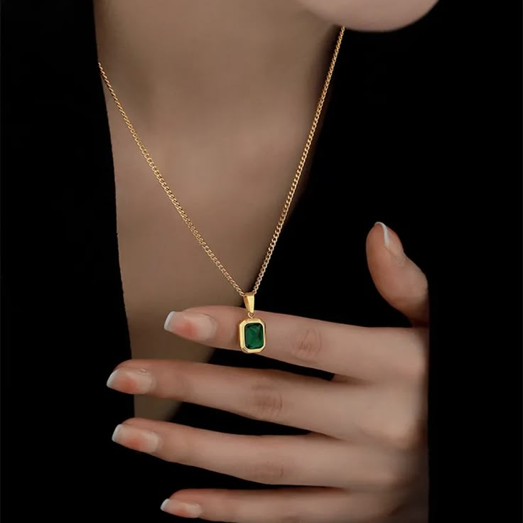 - AliExpress Emerald Necklace Pendant, Green Pendants, Trendy Necklace, Pearl Choker Necklace, Chain Fashion, Emerald Pendant, Emerald Necklace, Square Pendant, Chain Choker Necklace