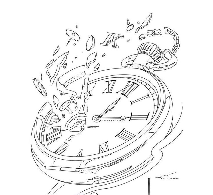 Broken Clock Design, Broken Clock Sketch, Clock Tattoo Drawing, Melting Clock Tattoo, Timepiece Tattoo, Time Clock Tattoo, Pocket Watch Drawing, Henry Tattoo, Pocket Watch Tattoo Design