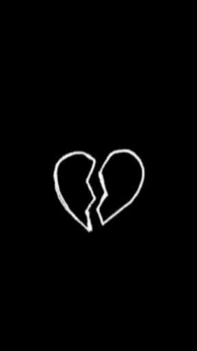 two broken hearts in the middle of a black background with white outlines on it