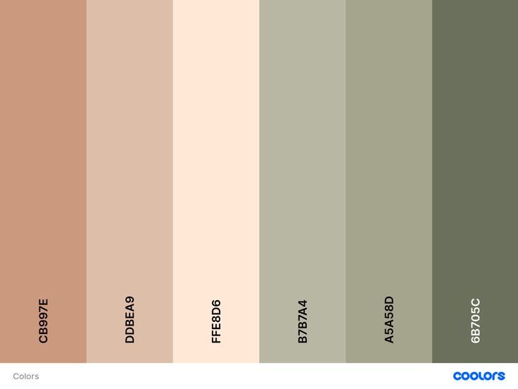 the color scheme for an interior paint swatch in shades of green, brown and beige