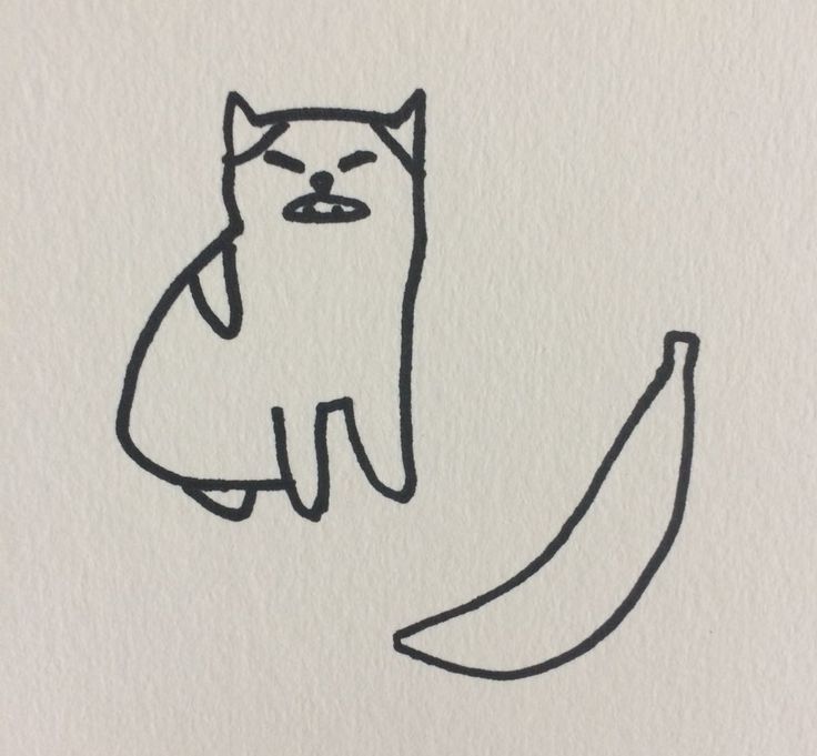 a drawing of a cat sitting on top of a banana