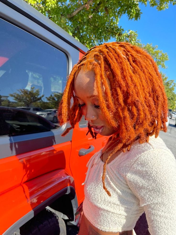 Red And Blonde Locs Black Women, Different Color Locs, Colorful Locs Black Women, Orange Locs Black Women, Loc Colors Black Women, Loc Color Ideas Black Women, Dyed Locs Black Women, Colored Locs Black Women, Loc Dye Ideas