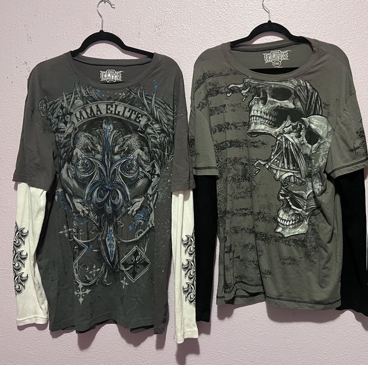 Y2k Emo Shirts, Shirts 2000s, Grunge Sweaters, Emo Affliction, 2000s Shirts, Grunge Aesthetic Clothes, Grunge Affliction, Skull Clothes, Grungy Outfit