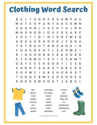 a word search for clothing that is in the shape of a person's boots