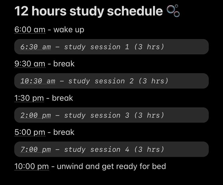 an iphone screen showing the time and schedule for a 12 hour study schedule