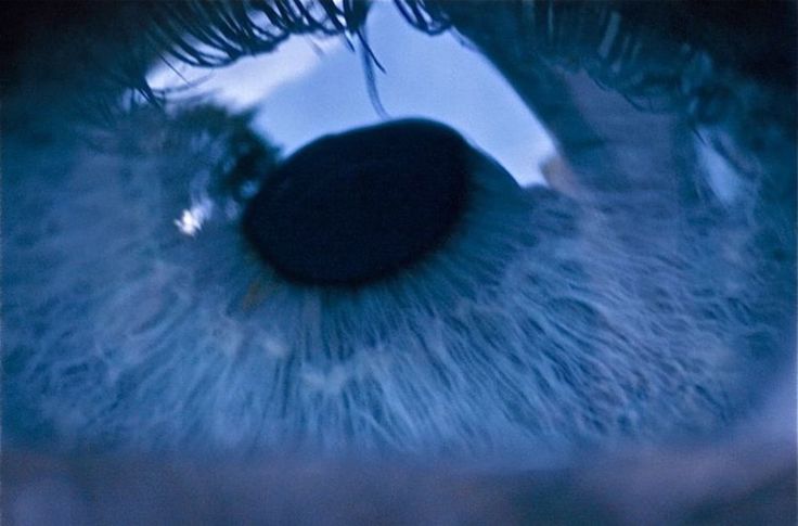 an extreme close up view of the iris of a human eye, looking into the distance