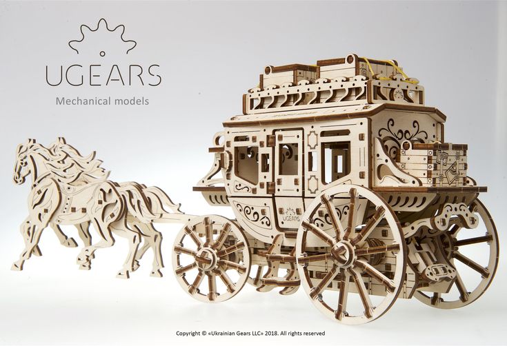 a wooden model of a horse and carriage with the words ugears on it