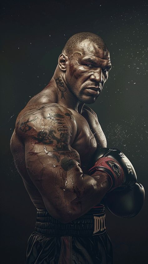 an image of a man with tattoos on his chest and arm, wearing boxing gloves