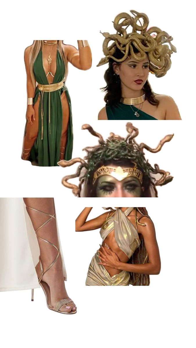 several different pictures of women in costume and accessories, including shoes, headpieces