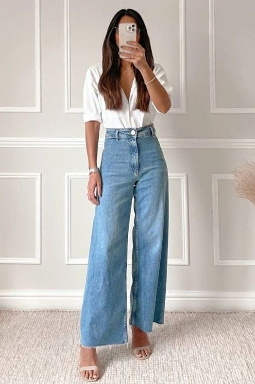 Wide Leg Jeans Outfit, Outfits Con Jeans, Looks Jeans, Chique Outfits, Elegante Casual, Outfit Jeans, Cooler Look, Mode Inspiration, Outfit Casual