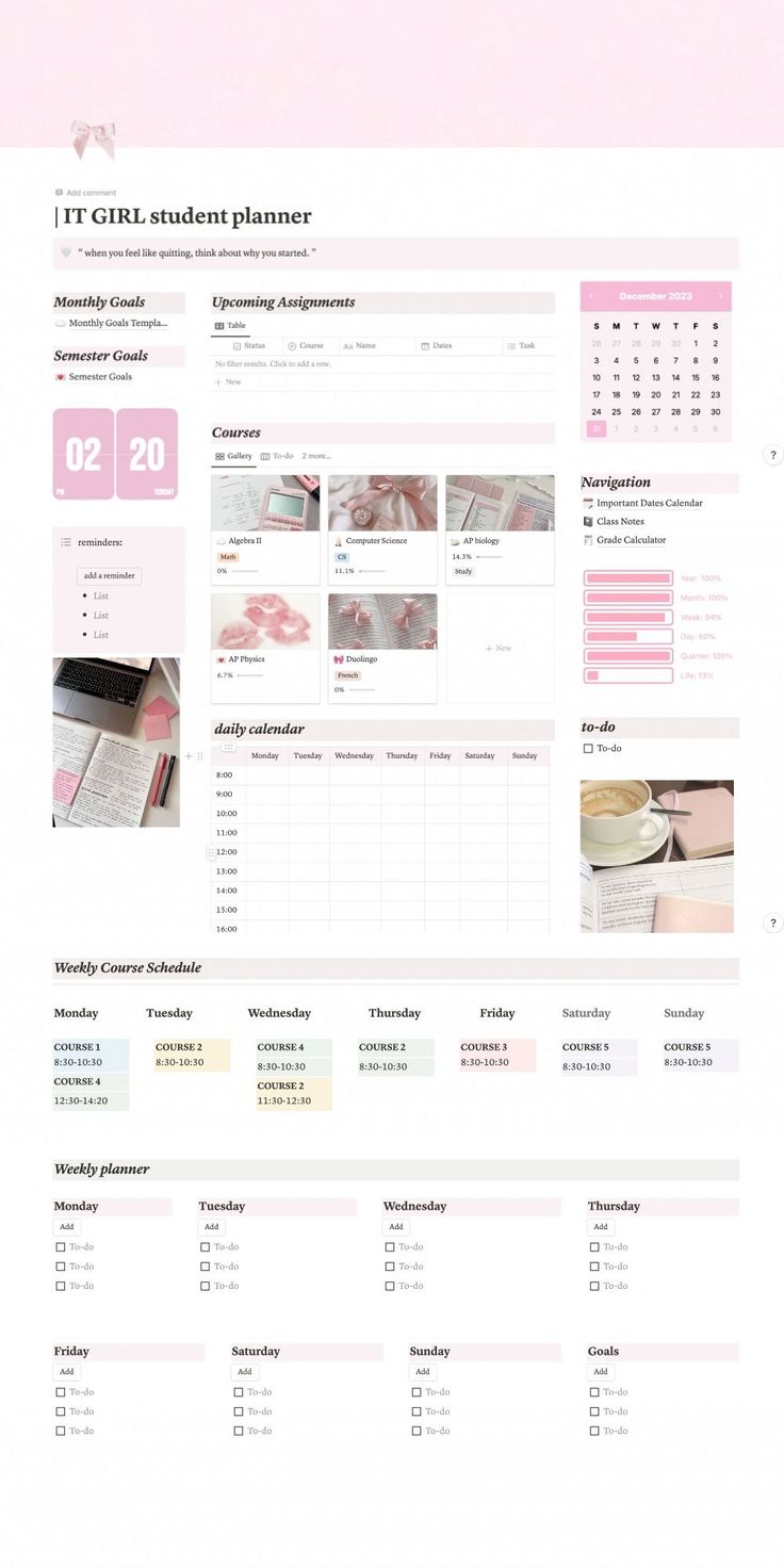 Free Digital Planner Templates Pink Notion Dashboard, Online Planner Ideas, Notion Inspiration Student, Study Notion Template Ideas, Online School Planner, Notion School Dashboard, Notion Aesthetic School, Notion School Templates, Notion Dashboard Ideas Aesthetic