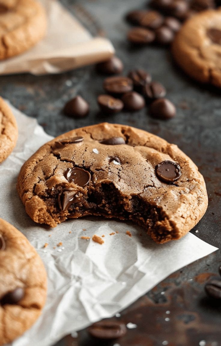 chocolate chip cookies with one broken in half