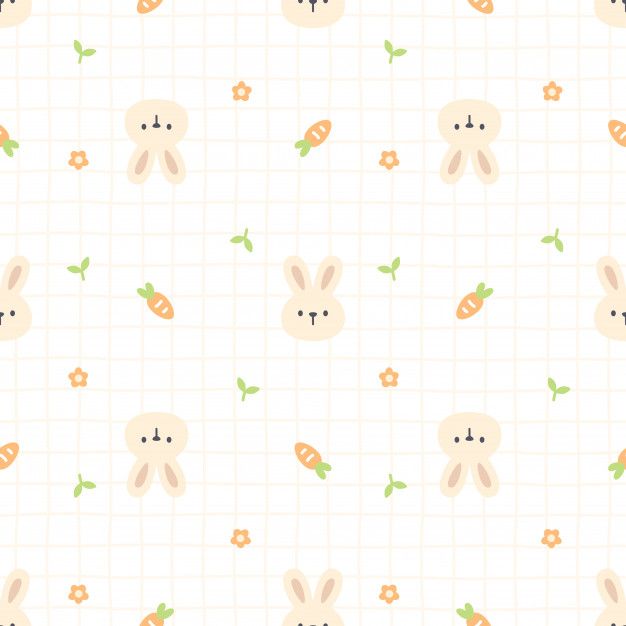 a pattern with rabbits and carrots on the side, in pastel orange colors