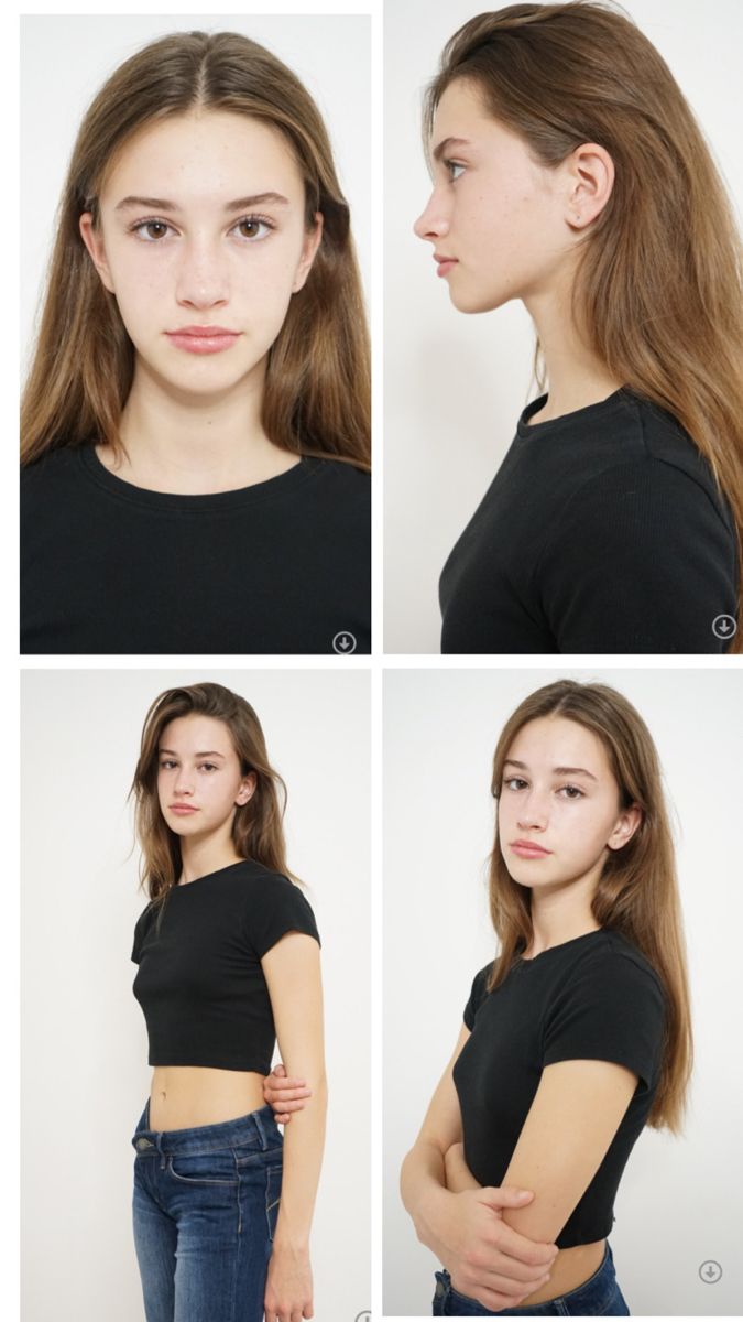 four different pictures of the same woman's face and shoulders, with various expressions