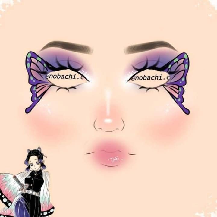 Shinobu Makeup, Demon Slayer Shinobu Kocho, Demon Slayer Shinobu, Anime Eye Makeup, Anime Cosplay Makeup, Makeup Drawing, Anime Makeup, Makeup Face Charts, Face Art Makeup