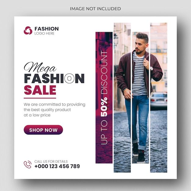 a fashion sale flyer template with a man walking down the street in front of him