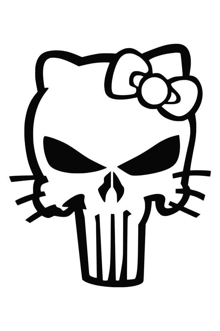 a black and white image of a hello kitty skull