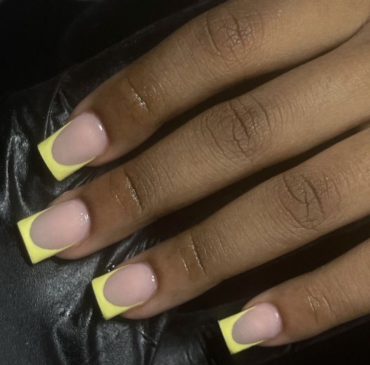 Soft Yellow French Tip Nails, Light Yellow French Tip, Yellow French Nails, Yellow French Tips, Yellow French Tip, Lash Ideas, Short French Tip Nails, Yellow French, Happy Sunday Everyone