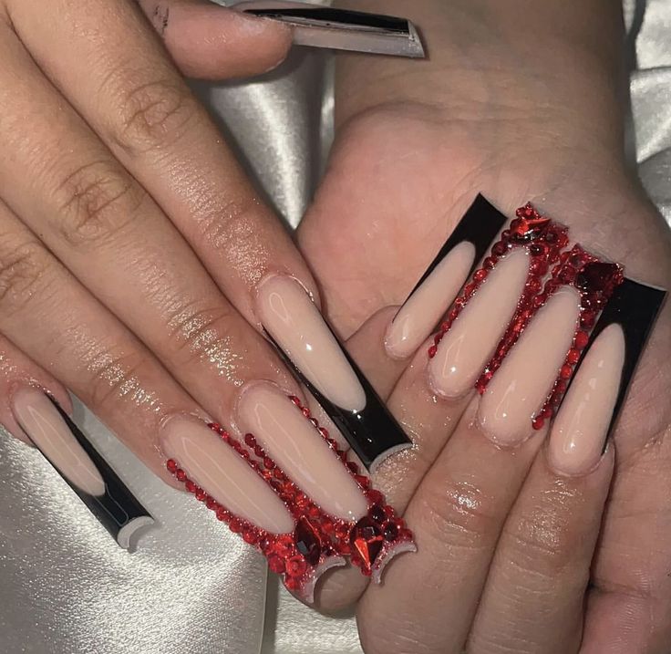 Red Bottom Nails, Black Prom Nails, Burgundy Acrylic Nails, Quinceanera Nails, Graduation Nails, Black Acrylic Nails, Diy Acrylic Nails, Claw Nails, French Tip Acrylic Nails