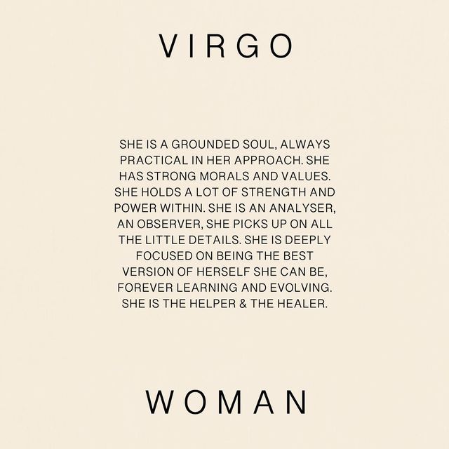 a woman is standing in front of a white background with the words virgo on it