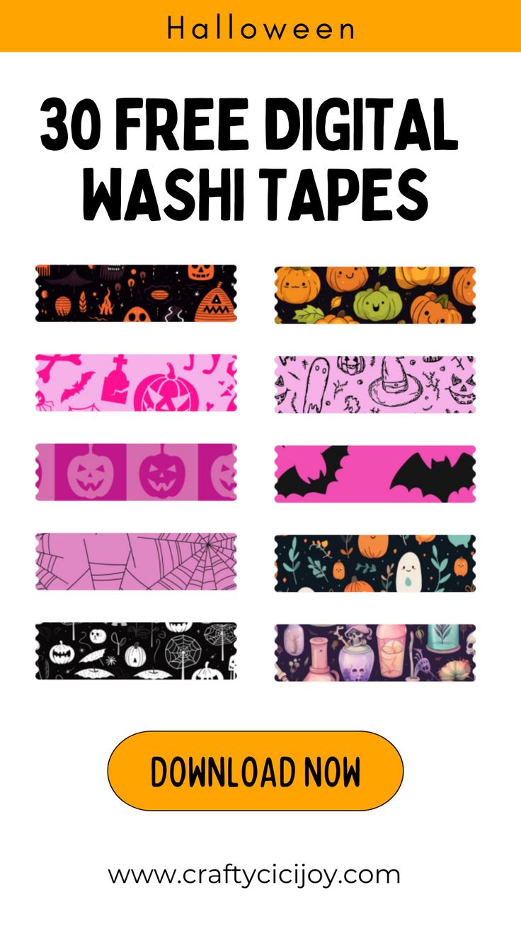 halloween washi tapes with the text, 30 free digital washi tapes